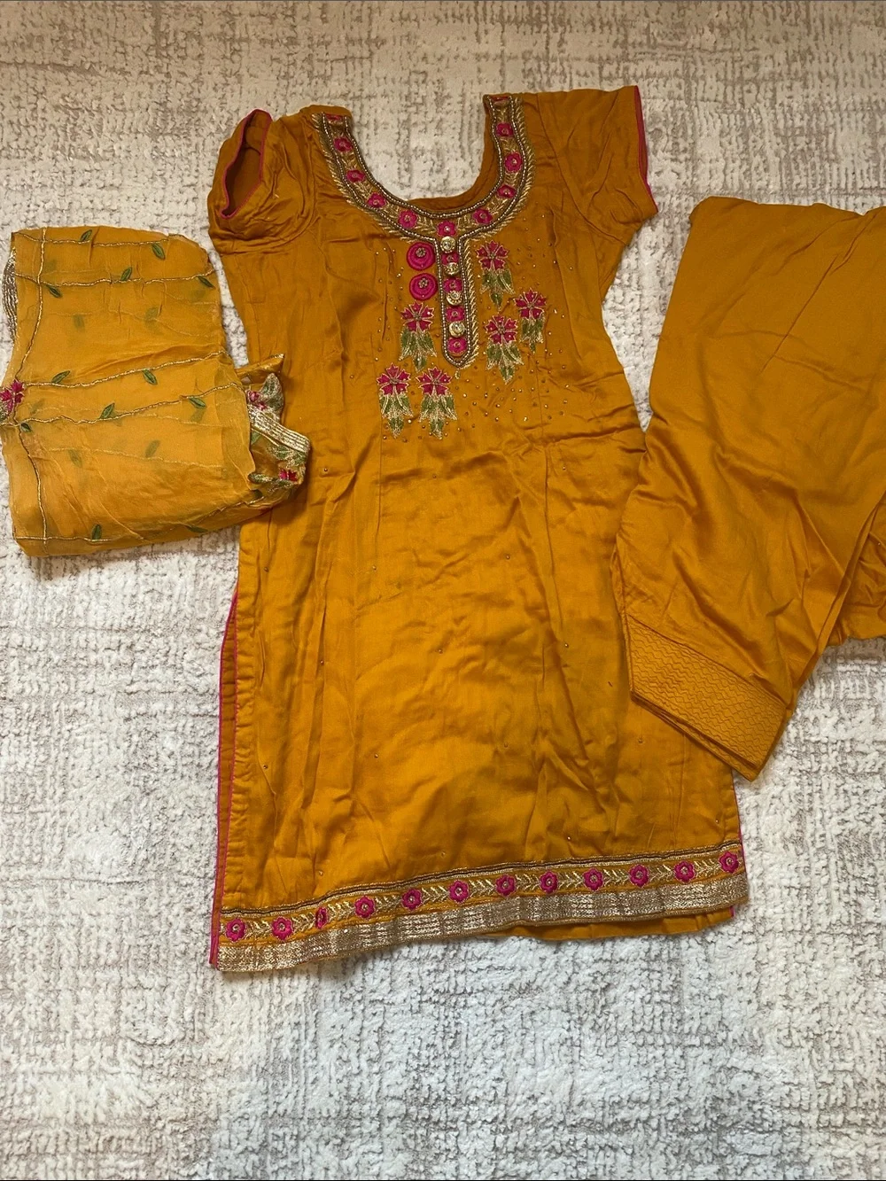 Mustard Embroidered  Women's Cotton Salwar suit with Duptta